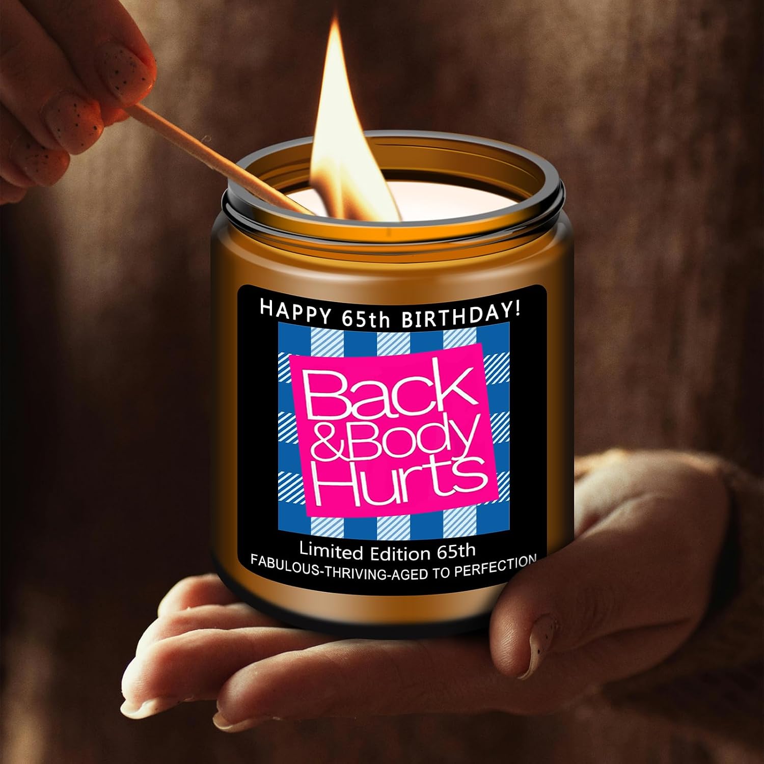 Homsolver 65th Birthday Decorations Gifts for Women Men, Happy 65th Birthday Candle Gift for Her Him, Funny 65 Years Old Ideas - Lavender Scented Candles