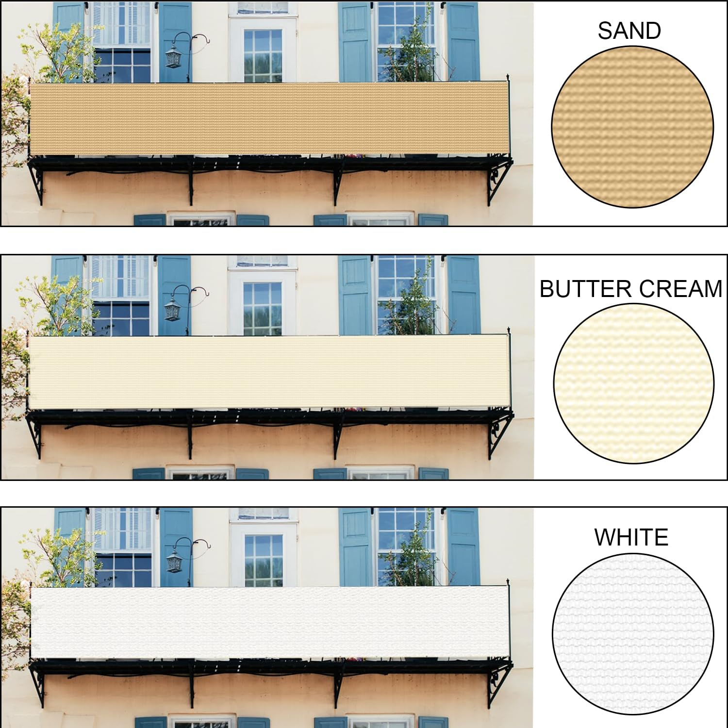 LOVE STORY Custom Size 3' x 21' Balcony Privacy Screen Cover, Butter Cream