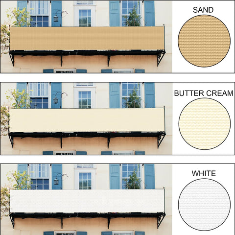 LOVE STORY Custom Size 3' x 21' Balcony Privacy Screen Cover, Butter Cream