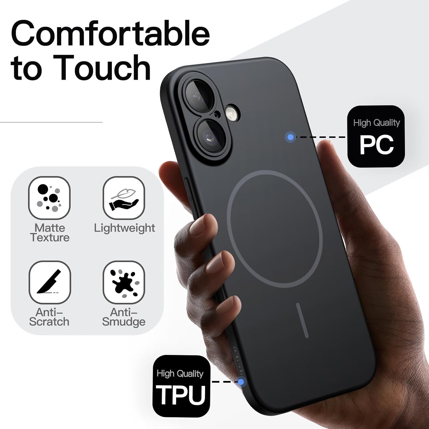 JETech Magnetic Slim Case for iPhone 17, Black