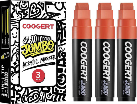 Coogert 3Pcs Coffee Jumbo Poster Markers, 15MM Thick Permanent Acrylic Graffiti Markers, Wide Tip Paint Marker for Canvas, Posters Board, Fabric, Window, Glass, Wood, Teachers,Banner painting supplies