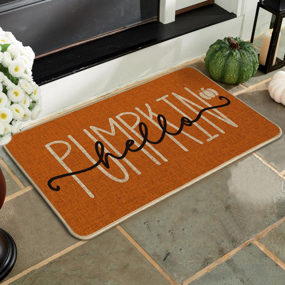 Artoid Mode Orange Hello Pumpkin Fall Doormat 17x29 Inch