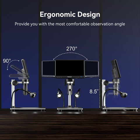 TOMLOV DM9 7" LCD Digital Microscope 1200X, 1080P Coin Microscope Magnifier, 12MP Ultra-Precise Focusing Soldering Microscope for Adult, PC View, 32GB