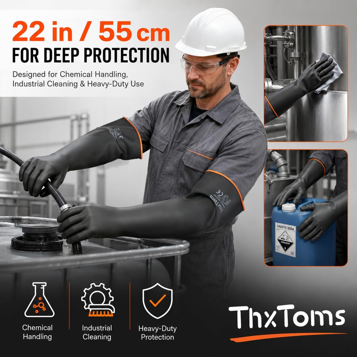 ThxToms Chemical Resistant Gloves, 28 Mil Heavy Duty Latex, 22 Inch, 1 Pair