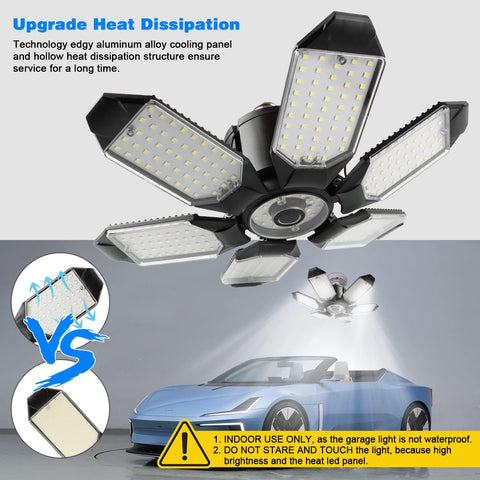 LED Garage Light - 160W LED Garage Ceiling Lights 16000LM Super Bright Garage Lighting with 6 Deformable Panels E26/E27 Screw in Led Shop Lights for Basement Workshop Warehouse Attic