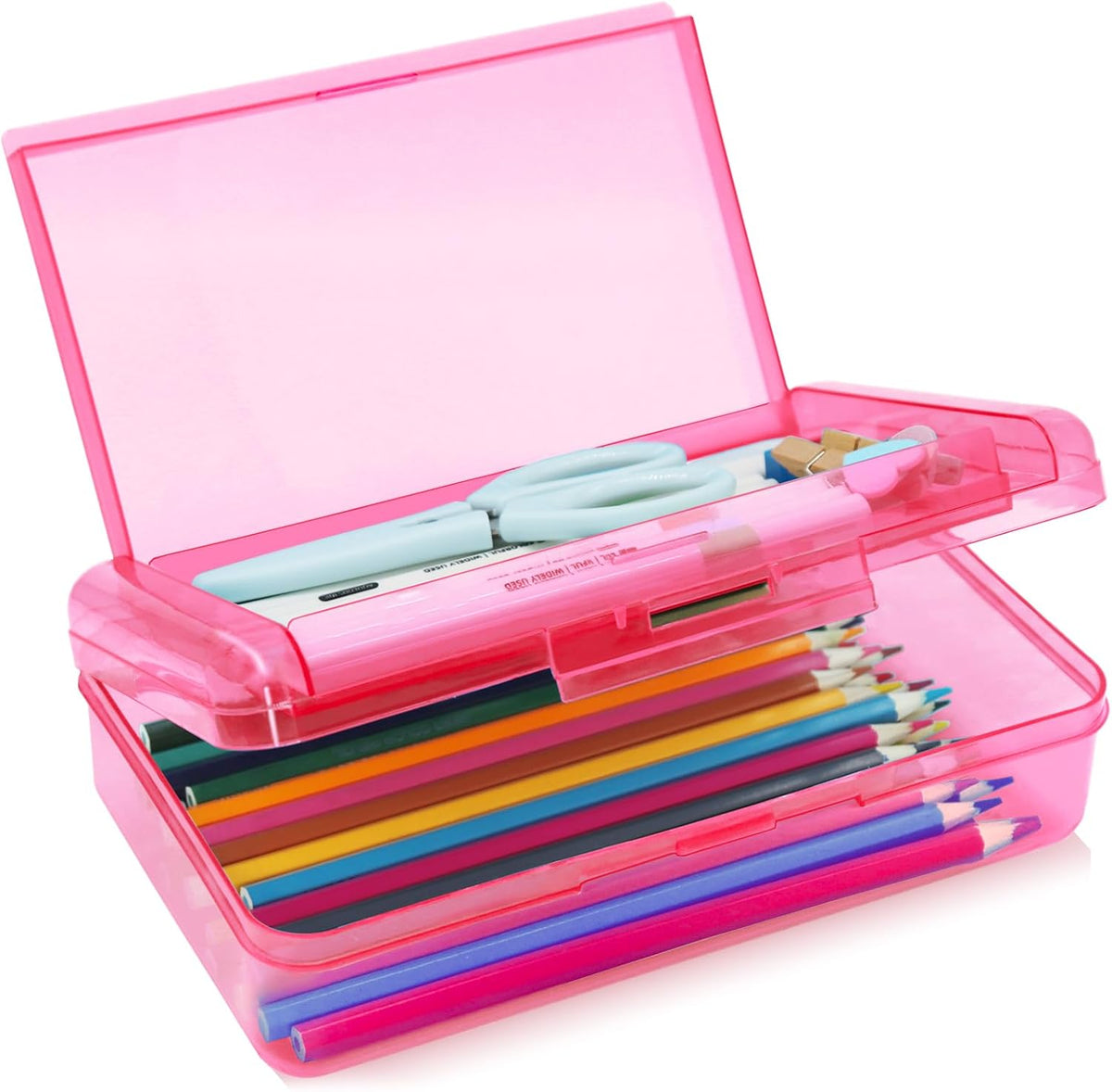 Double Layer Plastic Clear Hard Colored Pencil Box Case Pen Crayon Box