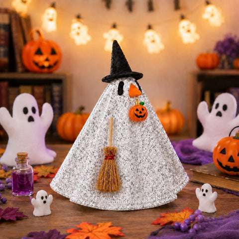 7 Inch Desk Goose Outfits, Mini Desktop Fall Goose Pumpkin Outfit, Ghost Desk Goos Outfits (Silver Halloween Costume)