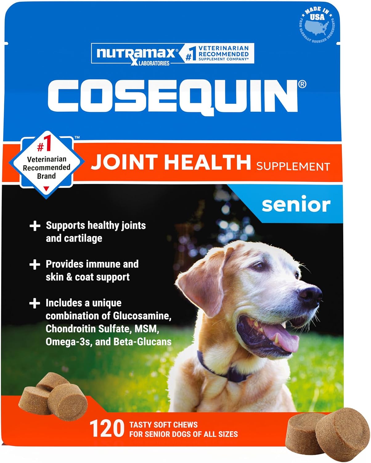 Nutramax Cosequin Dog Joint Supplement for Senior Dogs, Soft Chews, 120ct