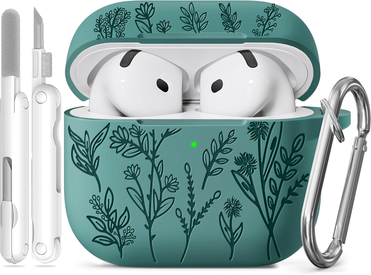 for Airpods 4 Case, Ekoonpft Flower Engraved Soft Silicone Case Cover