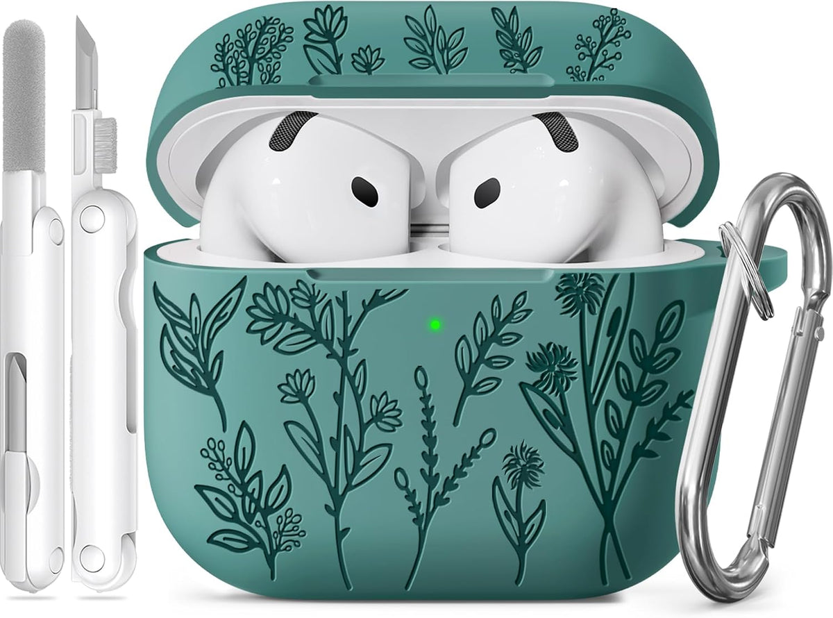 for Airpods 4 Case, Ekoonpft Flower Engraved Soft Silicone Case Cover