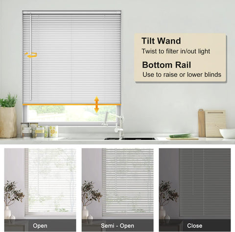 LazBlinds No Drill 1" Vinyl Mini Blinds, 38" W x 48" H, White