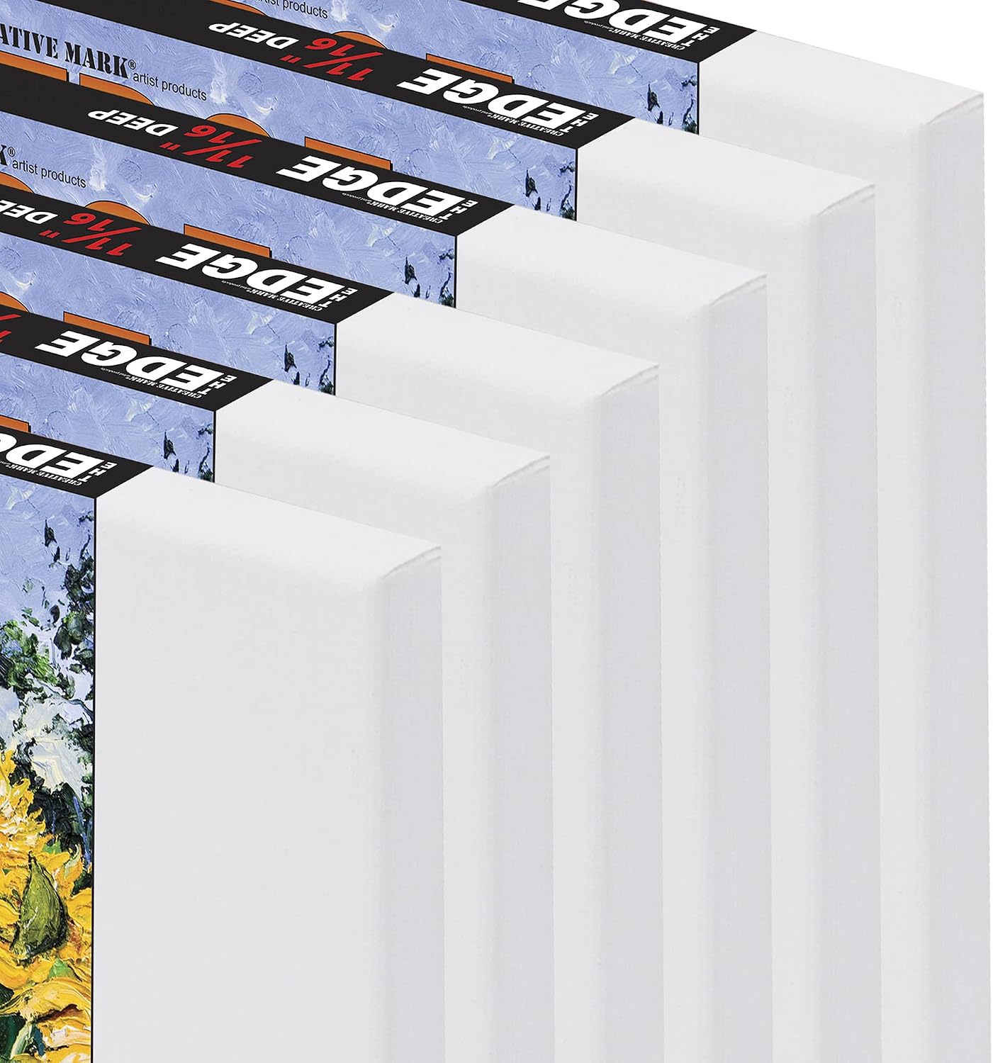 Creative Mark The Edge Deluxe Cotton 1-1/2" Deep Stretched Canvas for Painting, 12x12 Pack of 3, 14oz. Primed Weight, Universal Archival Priming, Medium Tooth, Hand-Stretched Canvas for Painters