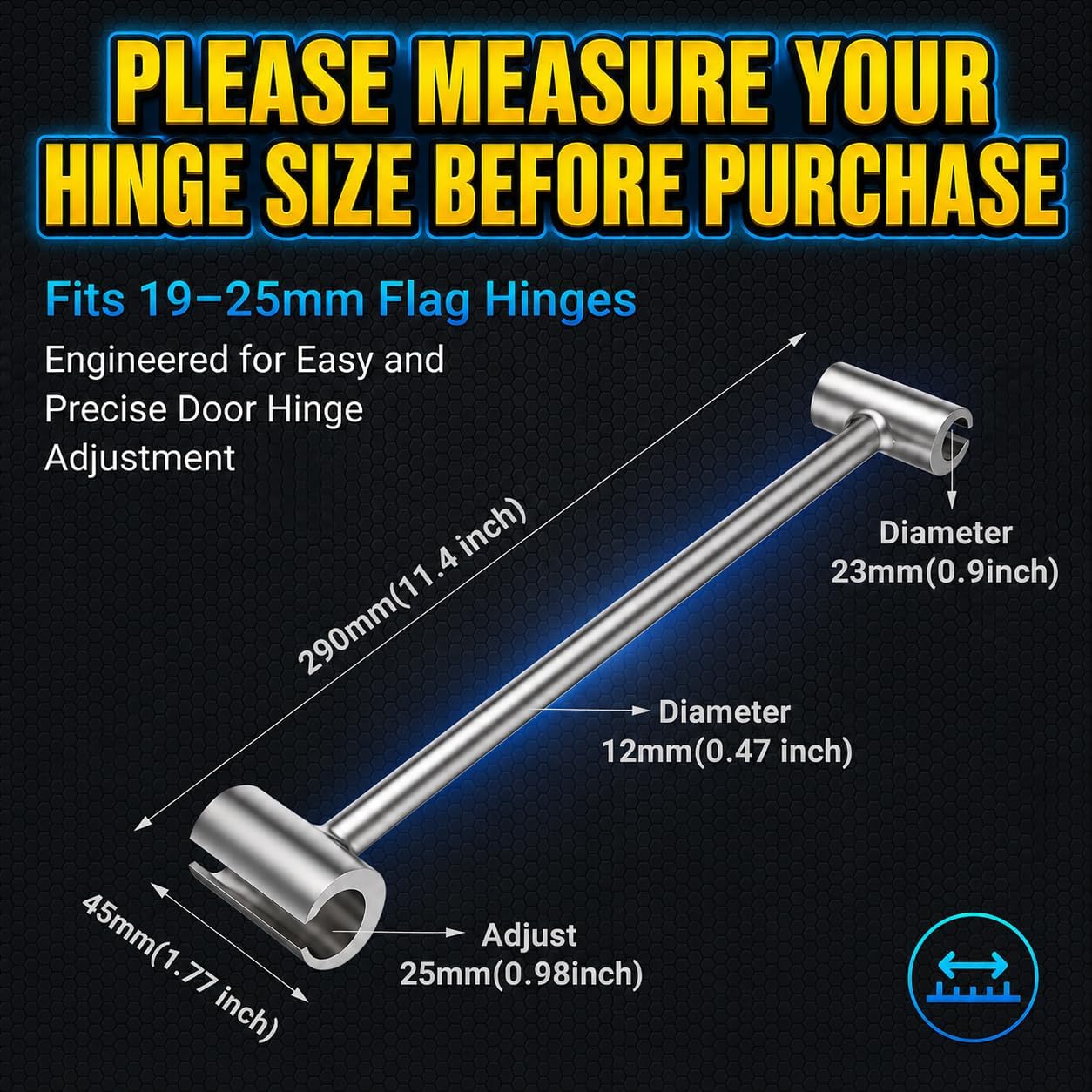Hinges Gap Adjusting Wrench, Door Hinge Repair Tool, Upgraded Steel Double-ended Door Hinge Repair Wrench, Heavy-duty Door Hinge Adjustment Tool for Standard Round Bolts (0.748-0.99in)