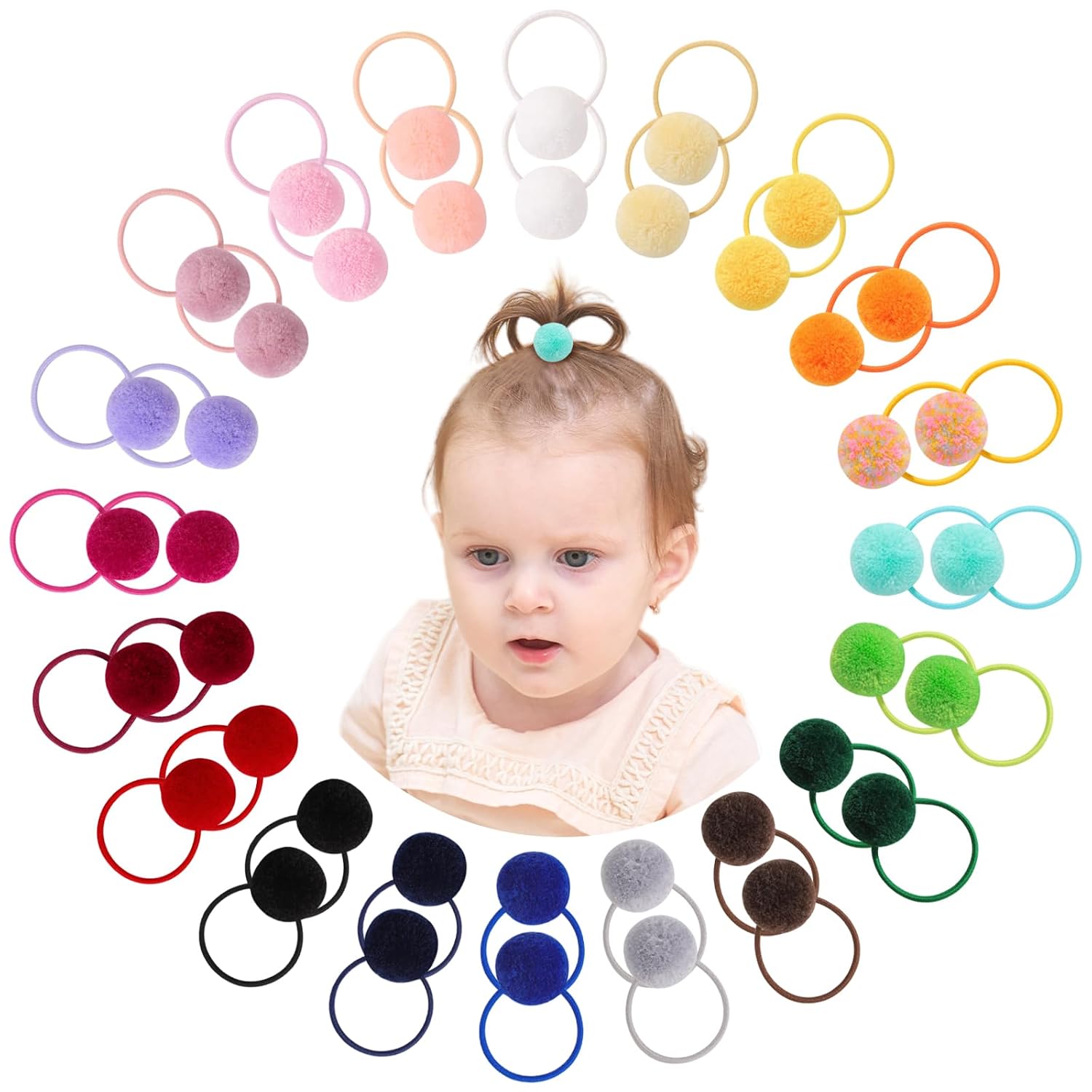 choicbaby 40pcs Pom Pom Hair Ties Elastic Rubber Bands for Baby Girls