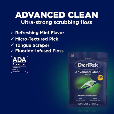 DenTek Floss Picks, Advanced Clean, Plaque Remover, 150 Count