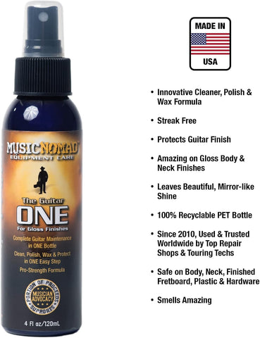 MusicNomad Guitar ONE All-in-1 Cleaner, Polish & Wax, 4 oz, (MN103)