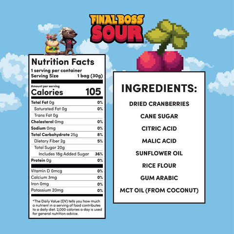 Final Boss Sour Fruit Candy, Sour Cranberries, Level 1, 10 Pack