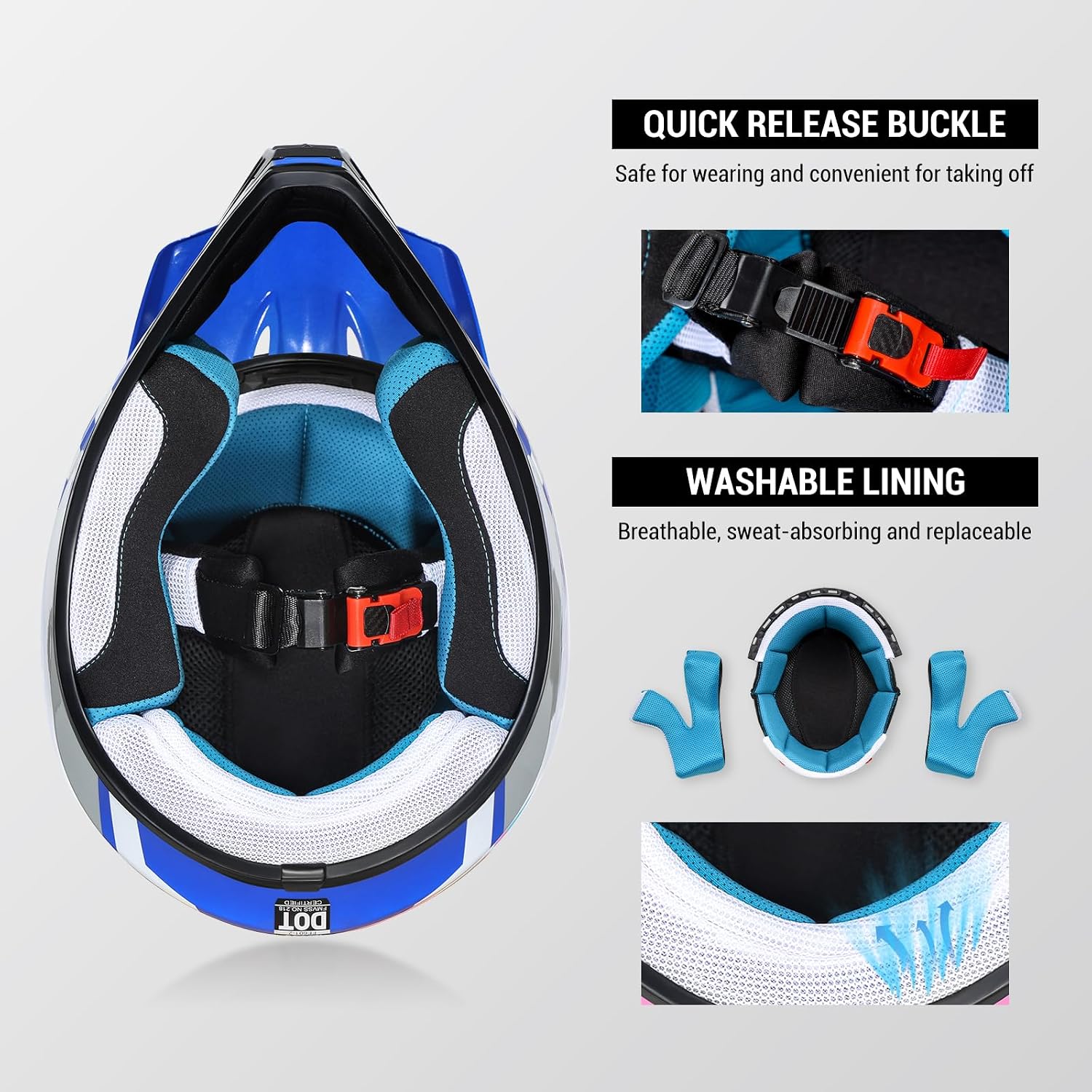 Youth Kids Dirt Bike Helmet DOT Approved, Full Face Motocross Set
