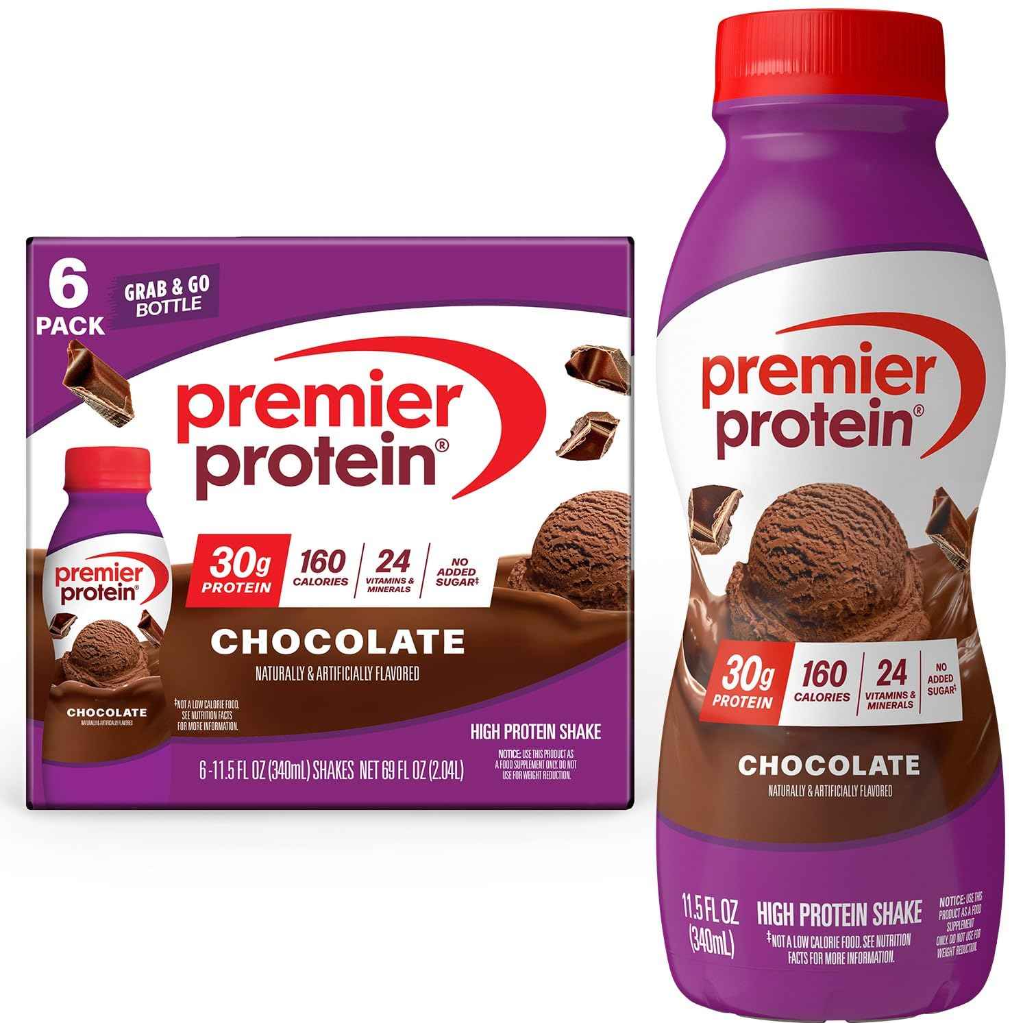 Premier Protein 30g High Protein Shake, Chocolate, 6 Pack
