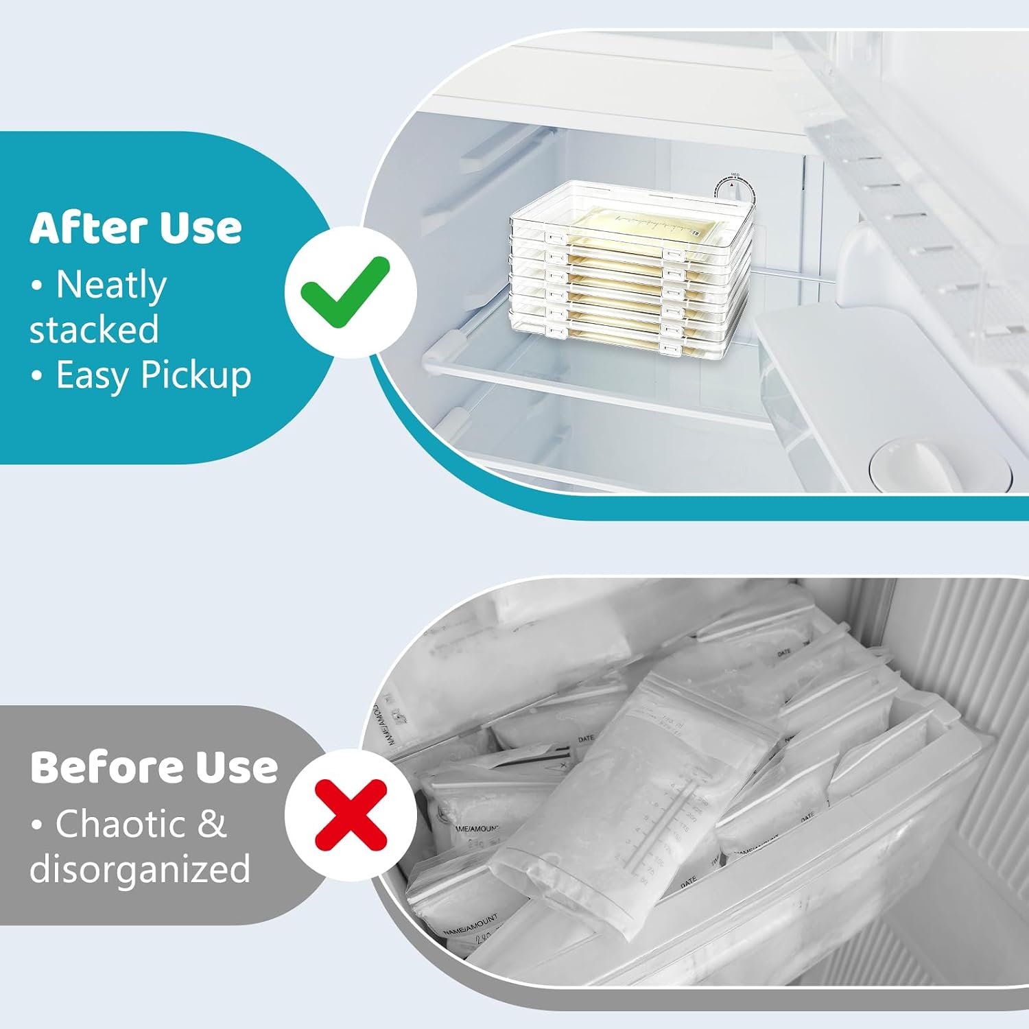 6 Pcs Clear Flat Breast Milk Freezer Storage Organizer,Space Saving Breastmilk Storage Tray,Breastmilk Freezer Flat Storage Containers for Breastfeeding Bag Organization,7.5 x 5.1 x 0.7 in