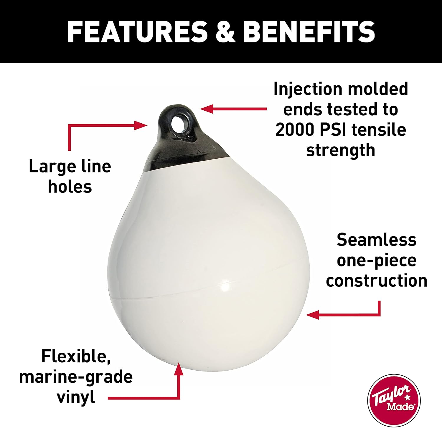 Taylor Made 1149 Tuff End Buoy, White, 18" Diameter, 57" Circumference