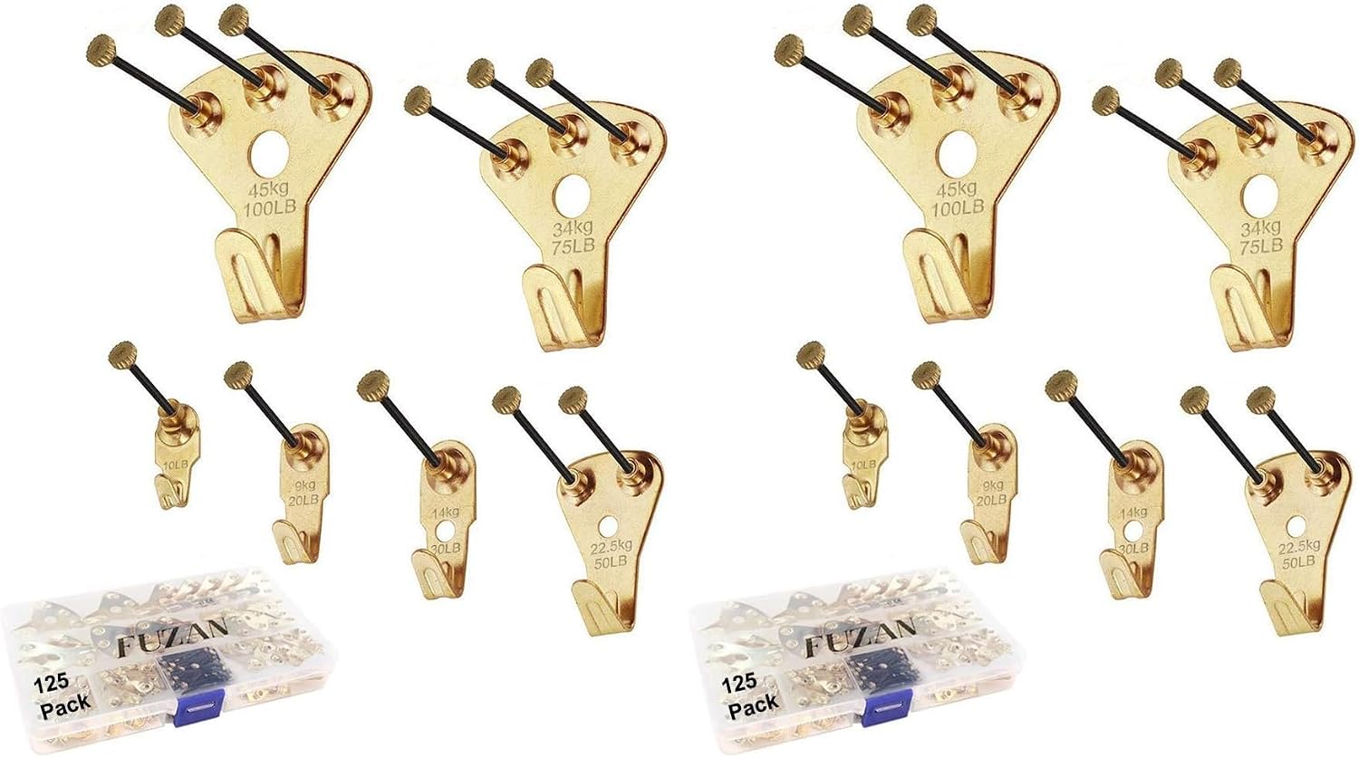 125 Pcs Heavy Duty Picture Hanging Kit with Nails for Wooden/Drywall - Professional Hangers for Canvas, Office Pictures, Clock, House Decoration - Holds 10-100 lbs (Pack of 2)