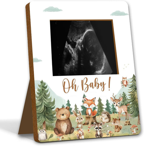 ALodr Woodland Baby Shower Decorations, Woodland Baby Shower Sign Picture Frame, Wild Animal Party Decor for Gender Reveal, Pregnancy Milestone Keepsake, Pregnancy Announcement Sonogram Photo Frames