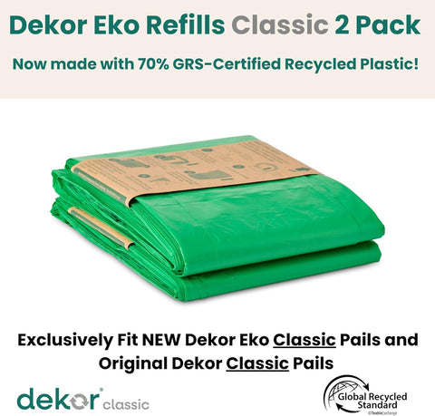 Diaper Dekor CLASSIC Diaper Pail Refills 2 Count Unscented Exclusive End-of-Liner Marking Quick & Easy to Replace Most Economical Refill System for Original and Eko Style Pails
