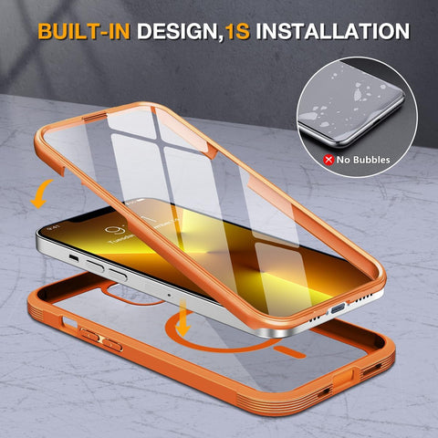 Miracase for iPhone 13 Pro Case 6.1",Built-in Glass Screen Protector,Orange