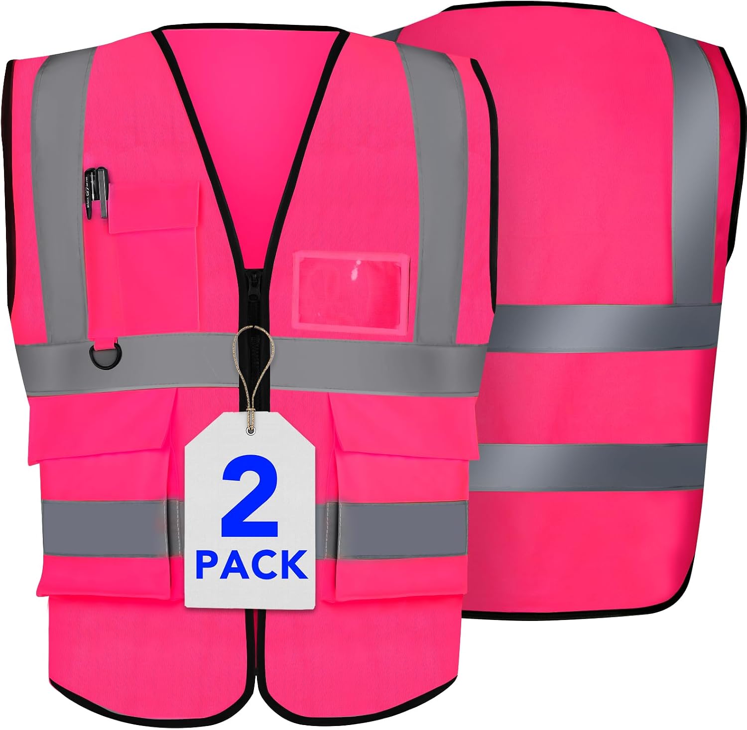 XPCARE Reflective Safety Vests For Women Men, High Visibility Security Vest Pockets and Zipper Front Construction Work Vest
