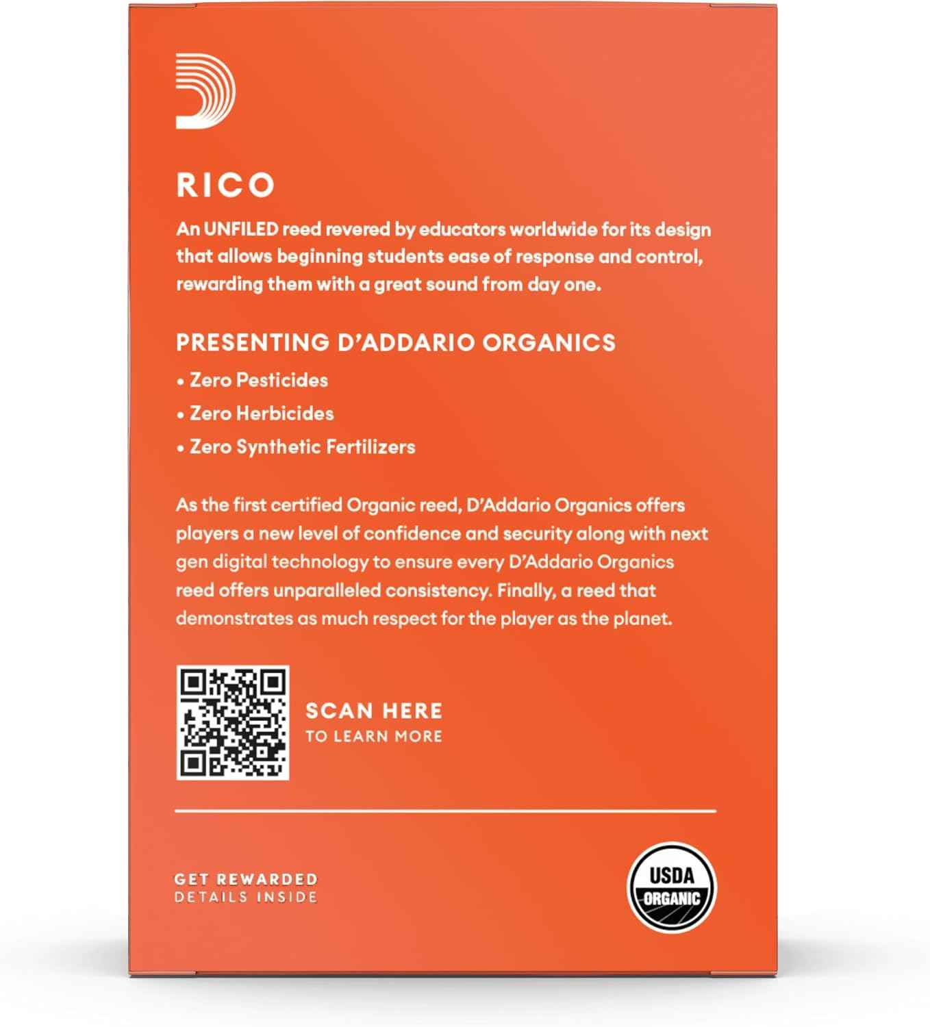 Rico Organic Bb Clarinet Reeds, Strength 2.5, 10 Pack