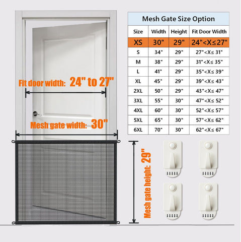 Dog Gate for Stairs Pet Gates for The House: Dog Gate Indoor Dogs Screen Mesh Gate for Doorways Stairways 29 inches Tall, 30 inch Wide, Fits Openings 24'' to 27'' Wide