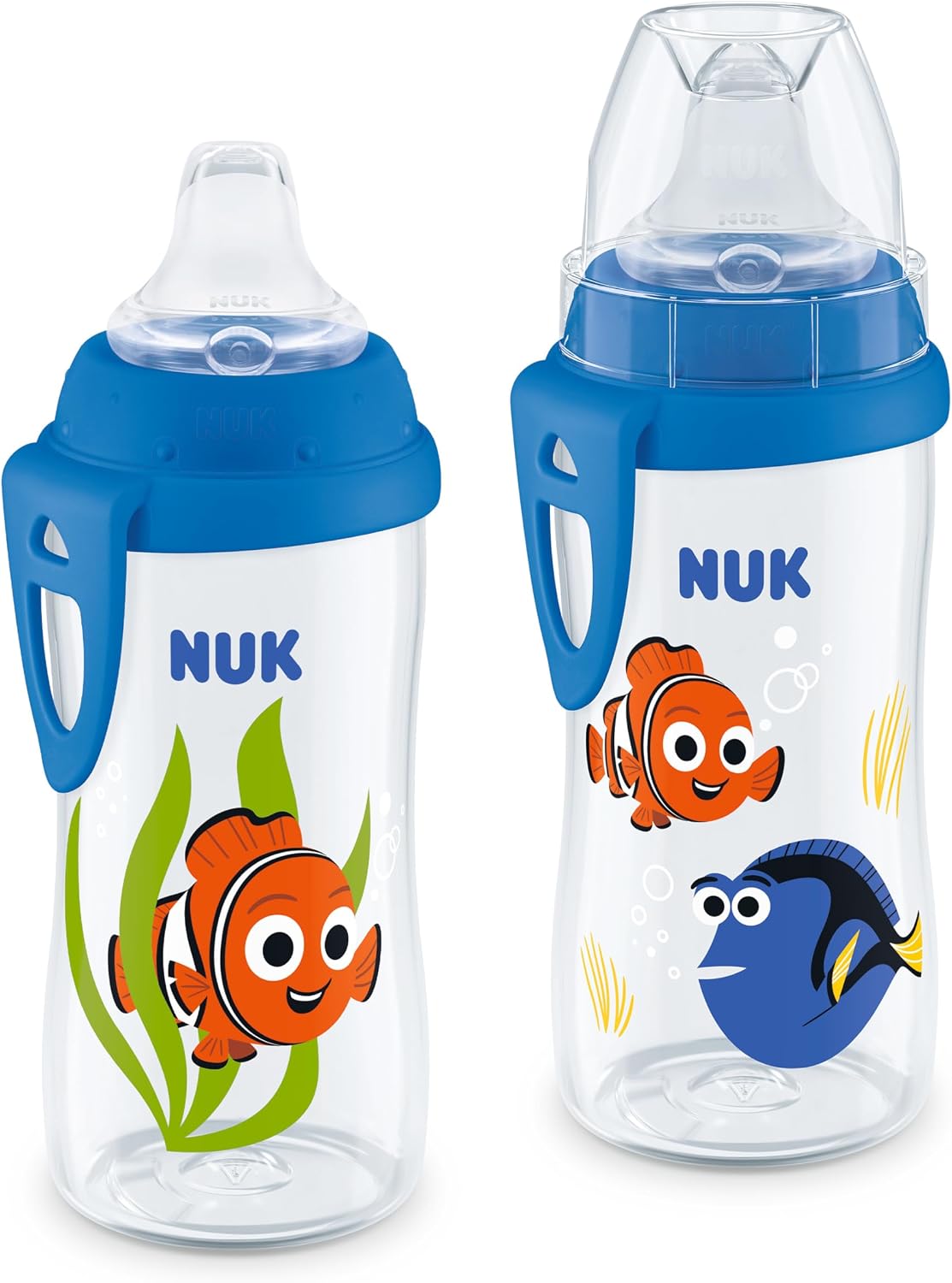 NUK First Choice Finding Nemo Active Cup 2.0, 10 oz. Soft Spout Sippy Cup with On-The-Go Carry Clip, Lightweight, Leak Proof, Spill Proof Cup, 2-Pack