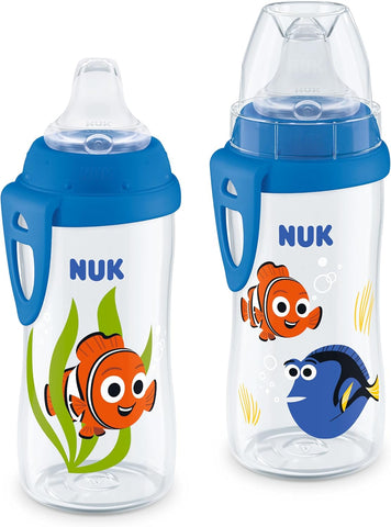 NUK First Choice Finding Nemo Active Cup 2.0, 10 oz. Soft Spout Sippy Cup with On-The-Go Carry Clip, Lightweight, Leak Proof, Spill Proof Cup, 2-Pack