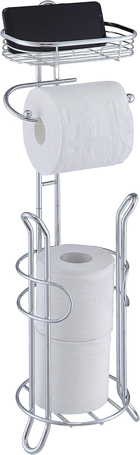 SunnyPoint Bathroom Heavyweight Toilet Tissue Paper Roll Storage Holder Stand with Reserve and Shelve, The Reserve Area Has Enough Space to Store Mega Rolls. (SN)