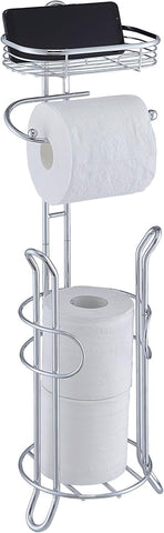 SunnyPoint Bathroom Heavyweight Toilet Tissue Paper Roll Storage Holder Stand with Reserve and Shelve, The Reserve Area Has Enough Space to Store Mega Rolls. (SN)