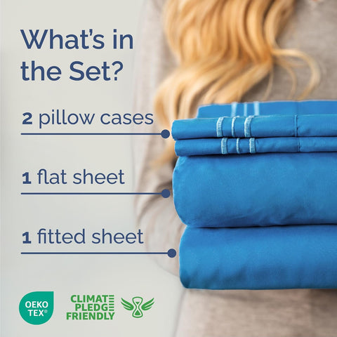 Cal King Size 4 Piece Sheet Set - Breathable & Cooling Sheets - Royal Blue