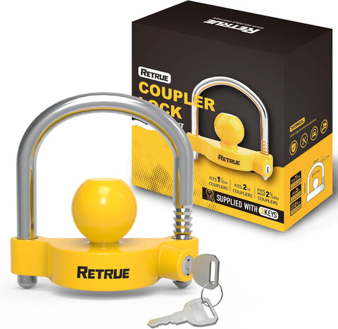 RETRUE Universal Trailer Coupler Lock, Adjustable Hitch Lock, Bright Yellow