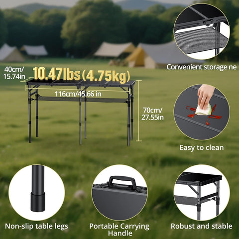 Anbte 4-Fold Camping Table, 46” X 16” Portable Folding Camping Table, Black