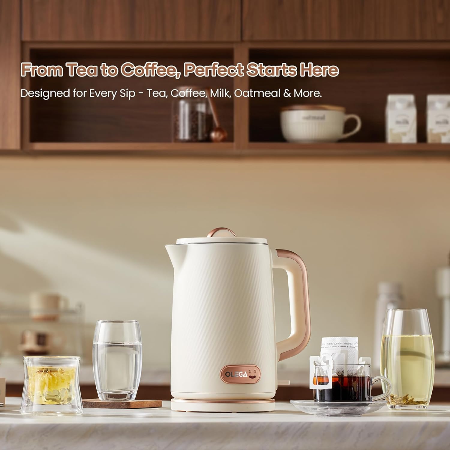 OLEGA Electric Tea Kettle: 1200W Fast Boil Electric Water Kettles 1.5L