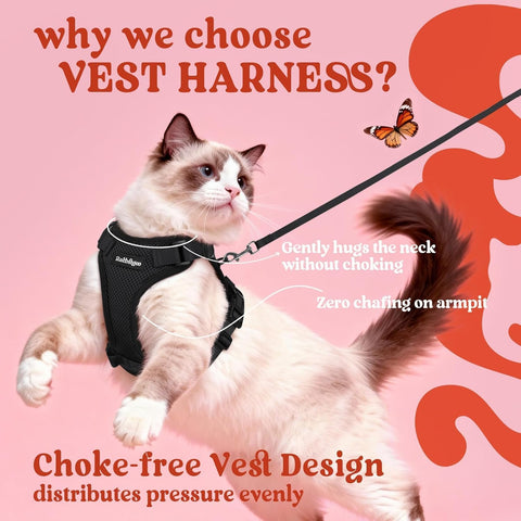 rabbitgoo Cat Harness and Leash Set, Escape Proof Vest, Black