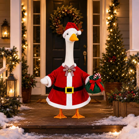 STONESTAR Christmas Porch Goose Outfits for 23" Goose Statue, Red Santa Coat with Antler Hat Jingle Bell Bow Tie Candy Cane Gift Bag Goose Costume for Patio Yard Xmas Santa Holiday Decor
