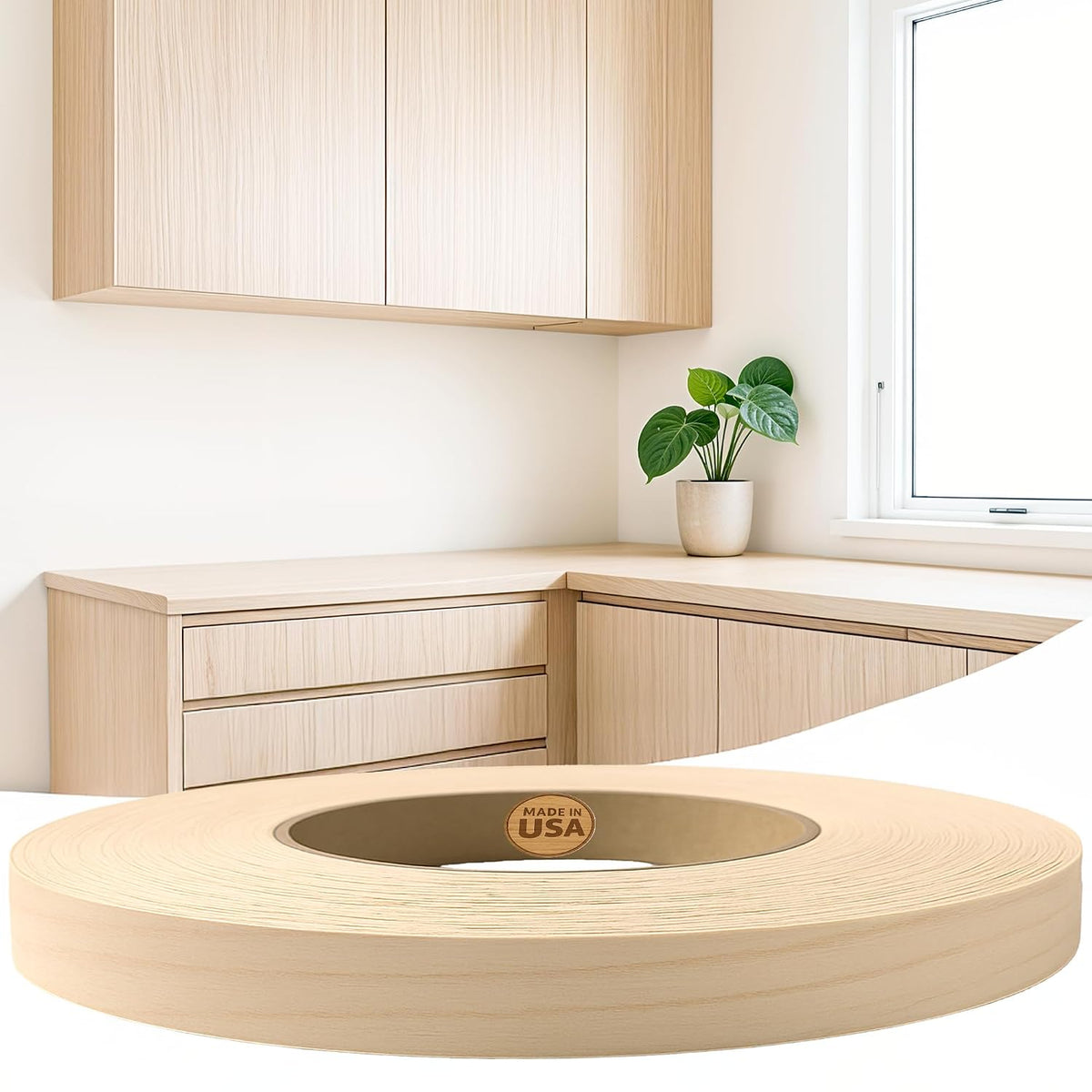 Edge Supply Birch 3/4 in x 50 ft Roll – Pre-Glued Iron On Wood Veneer Tape – Wood Veneer Edge Banding Tape with Hot Melt Adhesive, Smooth Sanded Finish Ideal for Furniture & DIY, Made in USA