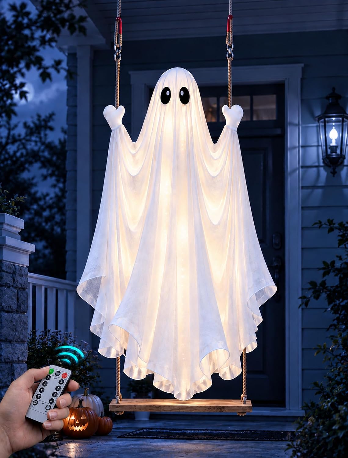HOPOCO Halloween Swinging Ghost Outdoor Decor, Hanging Ghost with Light