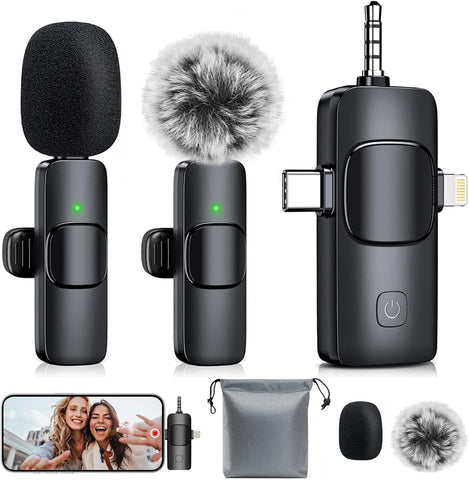 MENERESAS 3-in-1 Mini Microphone for iPhone: Wireless Lavalier Microphones for iOS/Android/Camera - Noise Reduction Lapel Mic, Clip on Mic for Video Recording Vlog, YouTube
