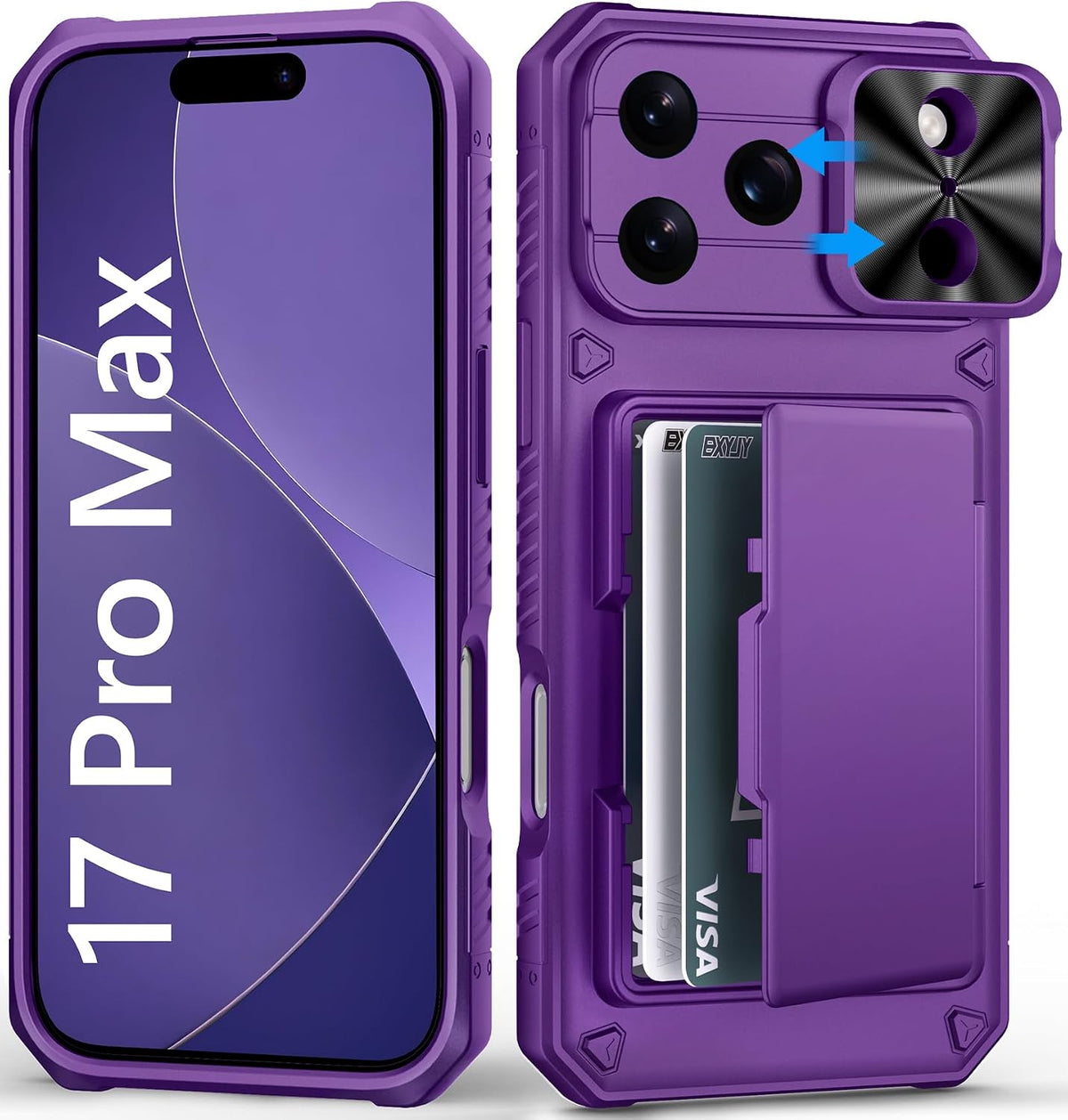 BXYJY for iPhone 17 Pro Max Case Wallet, Card Holder (4-5 Cards), Purple