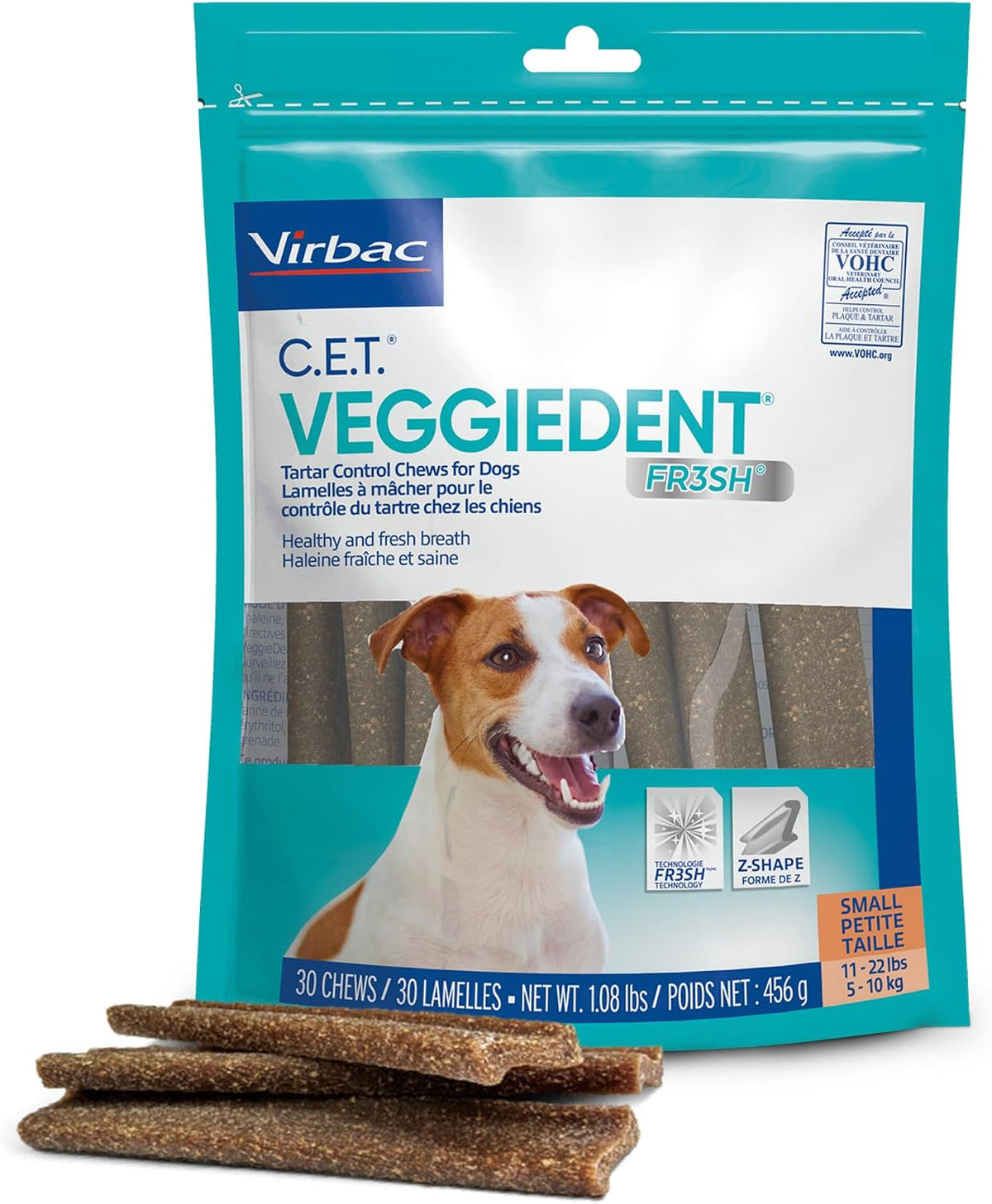 C.E.T. Veggiedent Fr3sh Plaque and Tartar Control Chews for Dogs, Small