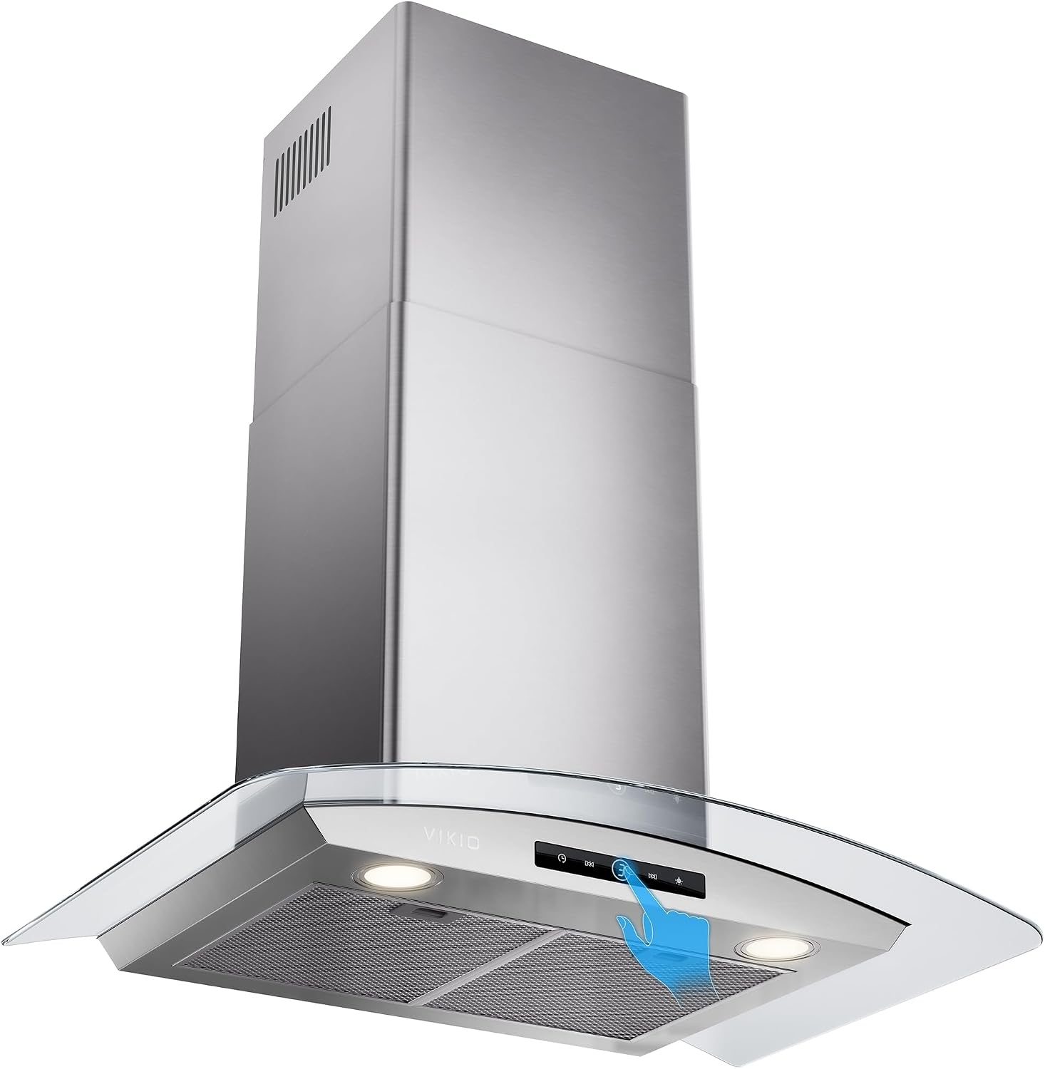 VIKIO HOME Wall Mounted Range Hood, 450 CFM Dual Inlet, Curved Glass Kitchen Vent Hood (Metal, 30 inch)