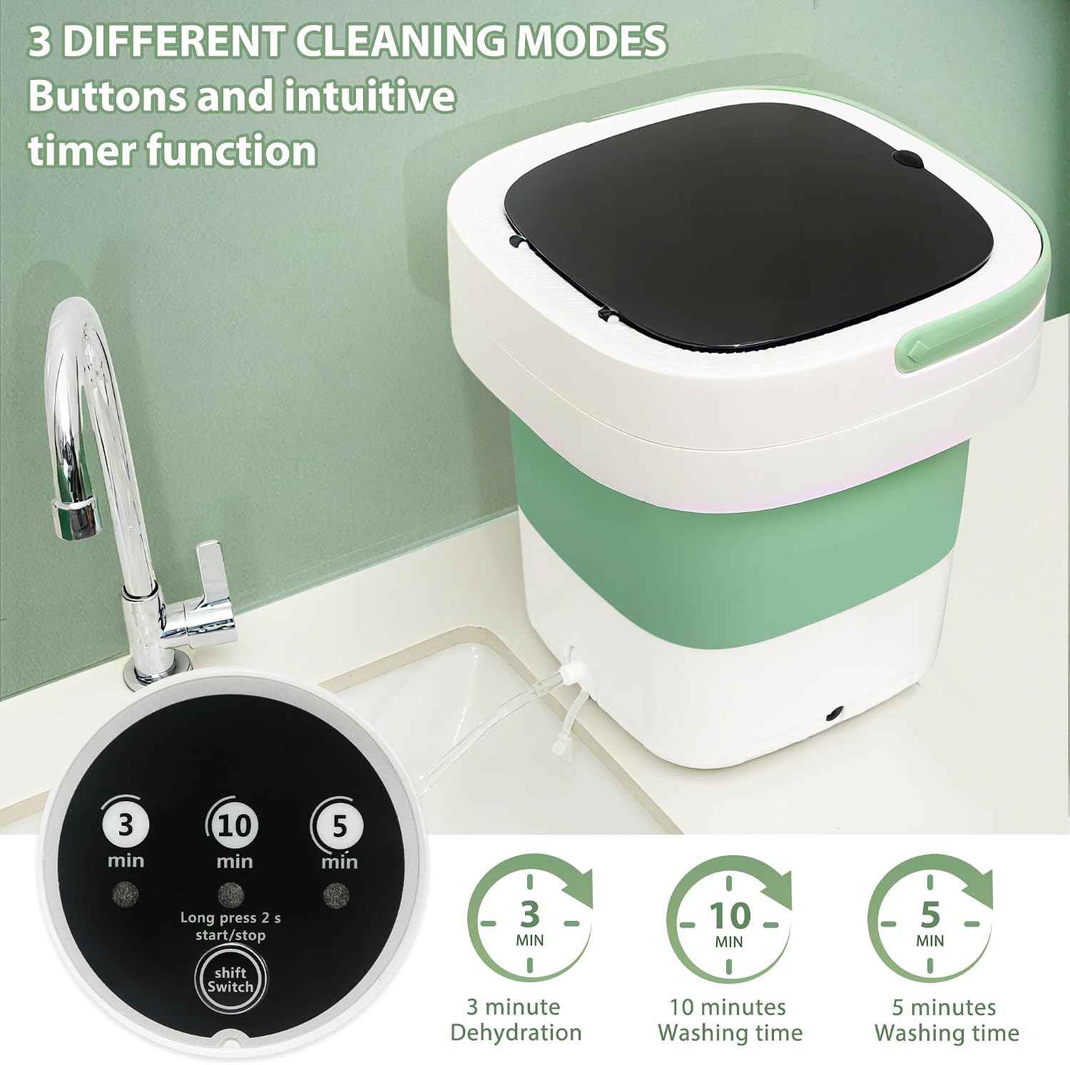 20L Portable Washing Machine with Spin Dryer, Foldable Mini Washer, 3 Wash Modes for Baby Clothes, Underwear and Socks, Ideal for Travel, Dorms and Camping