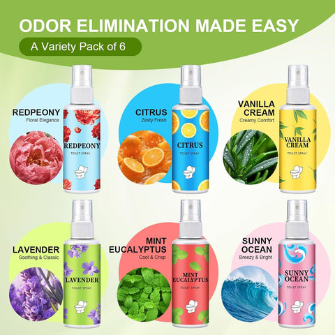 6 Pack Toilet Spray, 12oz Essential Oil Bathroom Odor Deodorizer